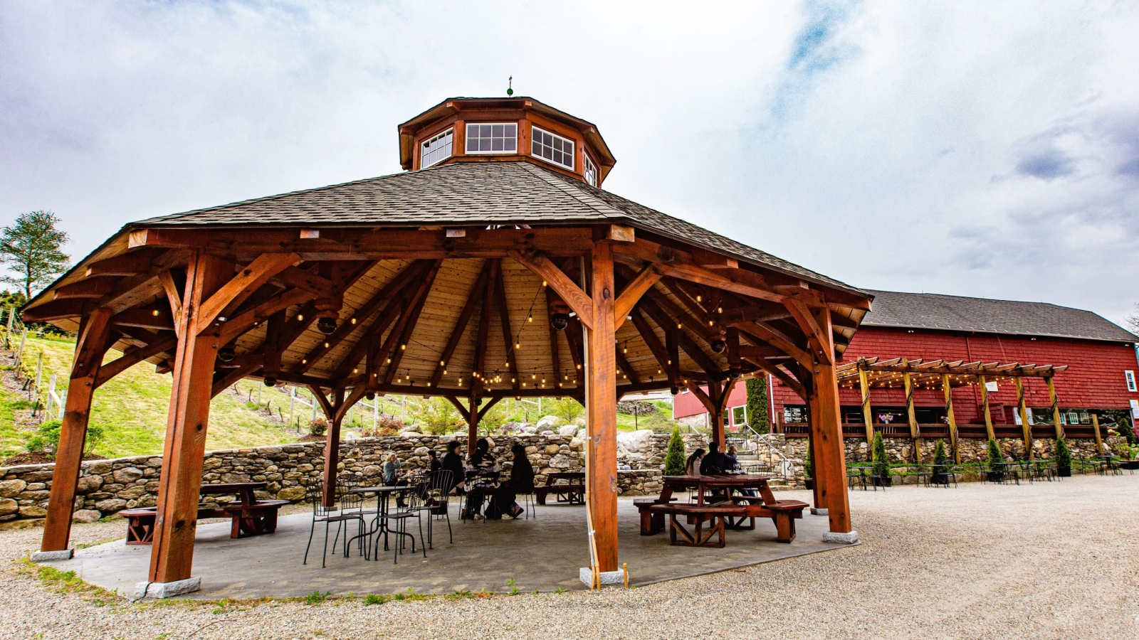 Early spring at the winery's tasting room and pavilion is scenic.