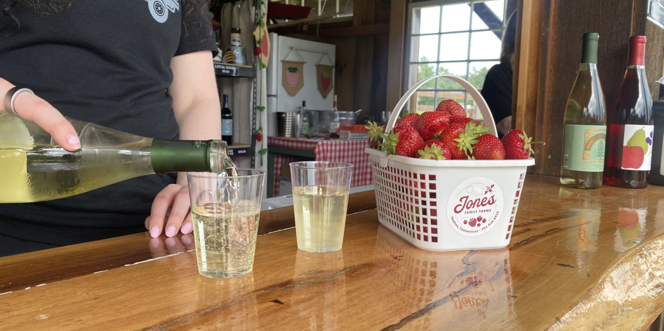 Basket of strawberries & wine 