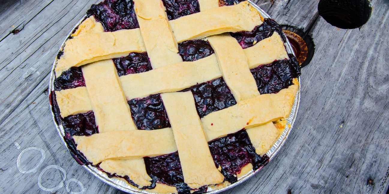 blueberry pie with ribboned crust top