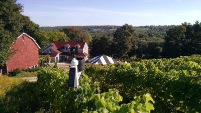 a view of the barn from the top of the hill