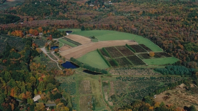 drone photo of valley farm