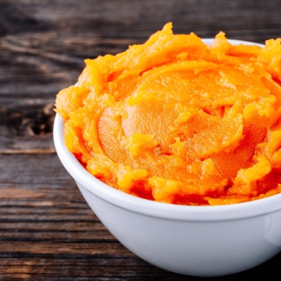 a bowl of Homemade Pumpkin/Squash Puree on the counter